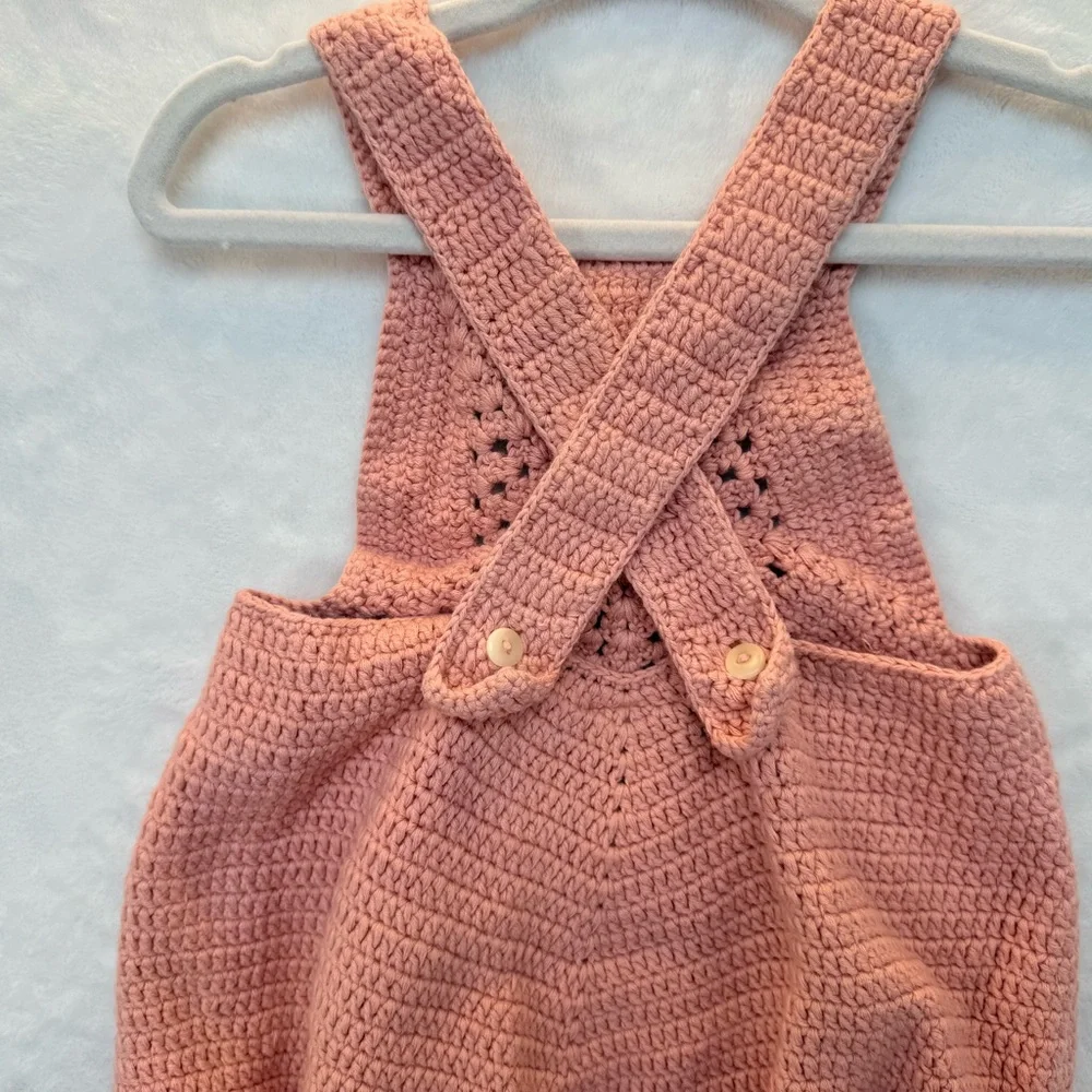 Kate Quinn Pink 100% Cotton Crochet Bubble Romper 18-24M Cottagecore READ‎
